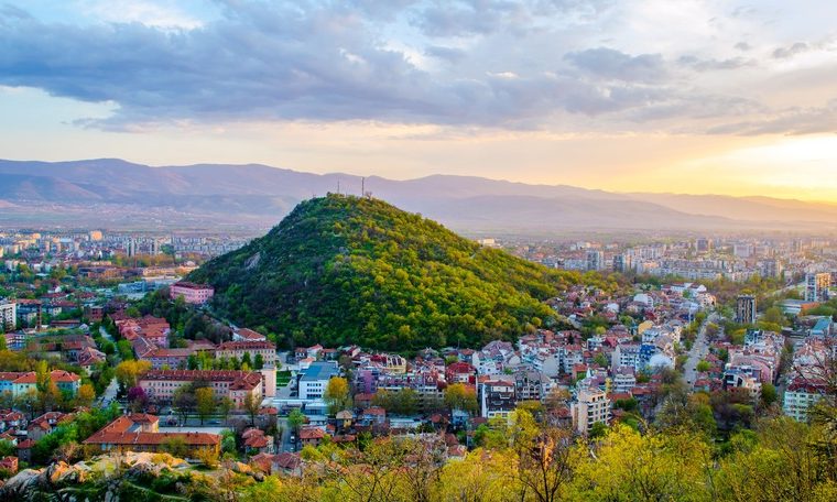 tramonto vista dall'alto Plovdiv